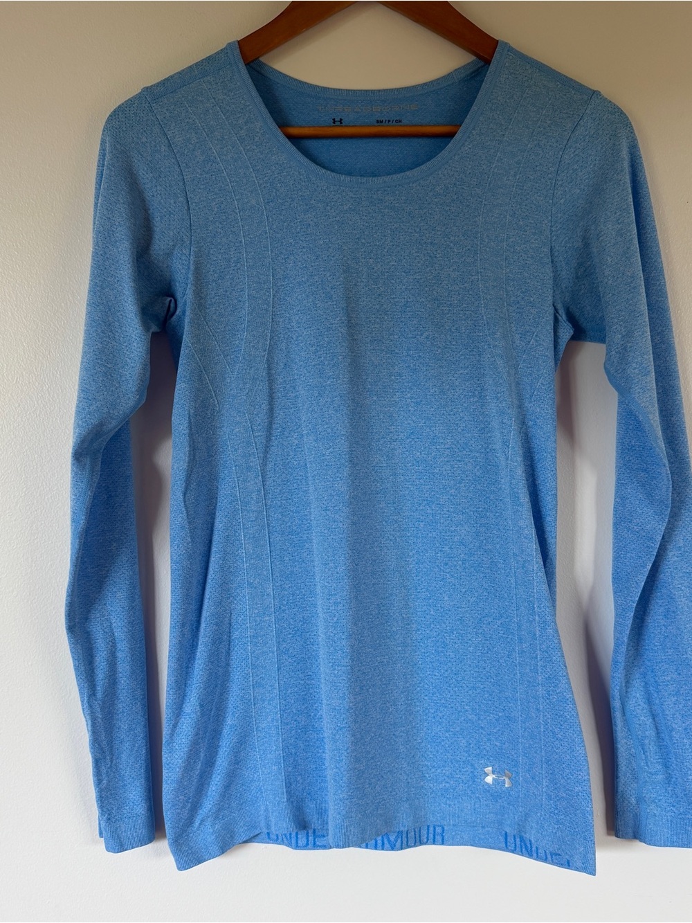 Under Armour Threadborne HeatGear blue fitted long sleeve top size S